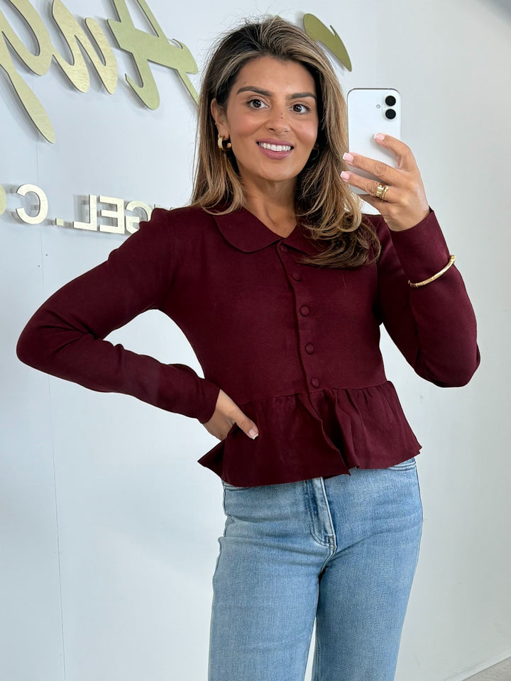 Soft Knit Collared Button Up Peplum Top (3 Colours)