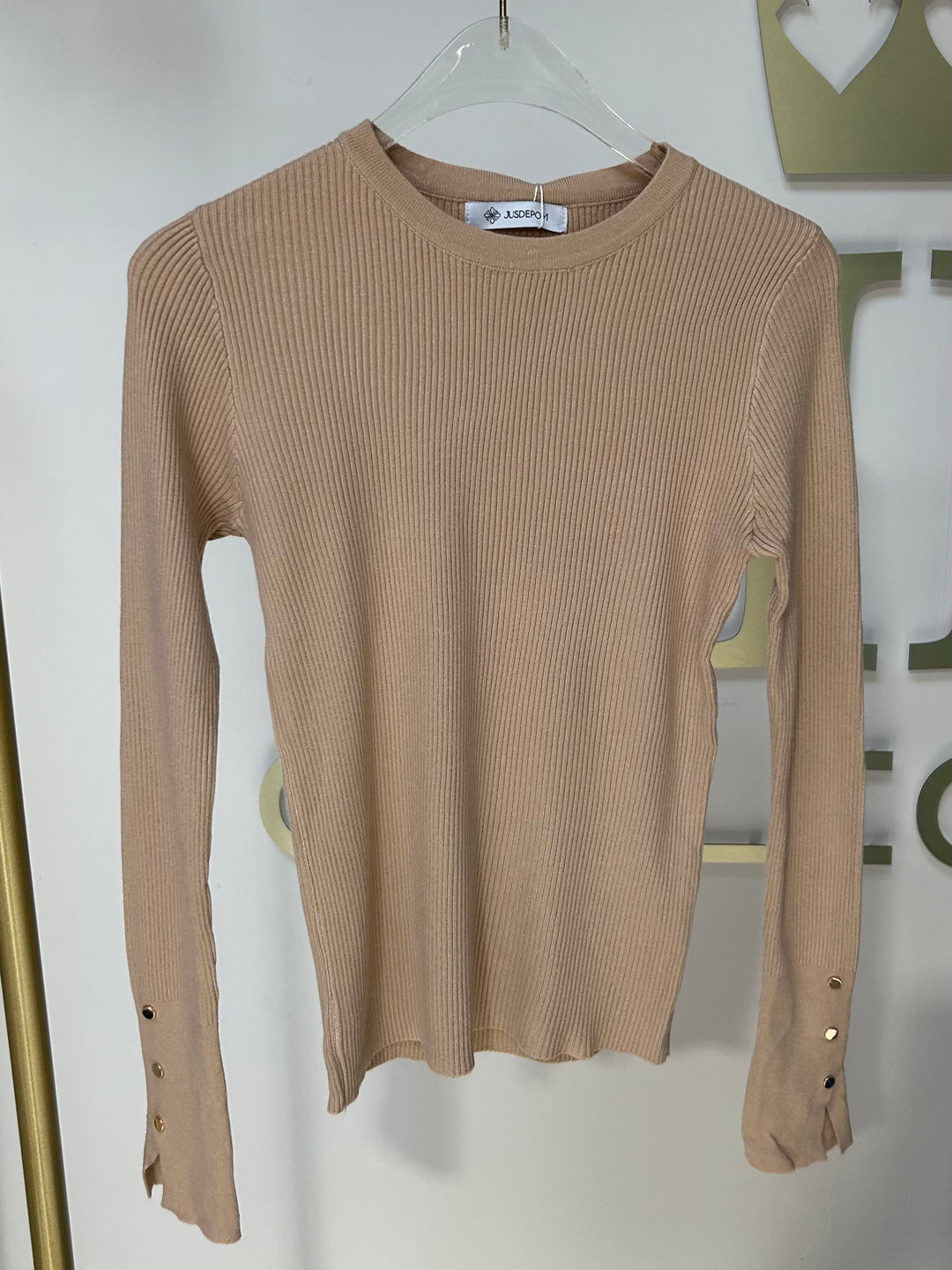 Soft Knit Round Neck Gold Button Sleeve Jumper (3 Colours)