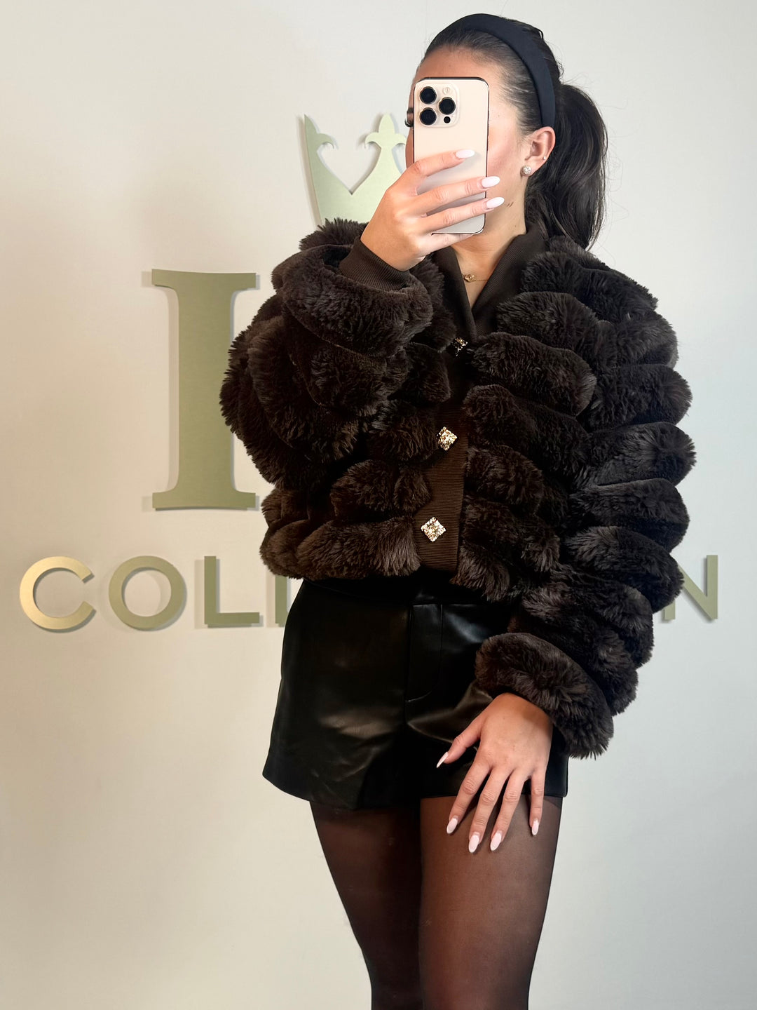Faux Fur Bubble Detail Gold Button Cardigan (2 Colours)