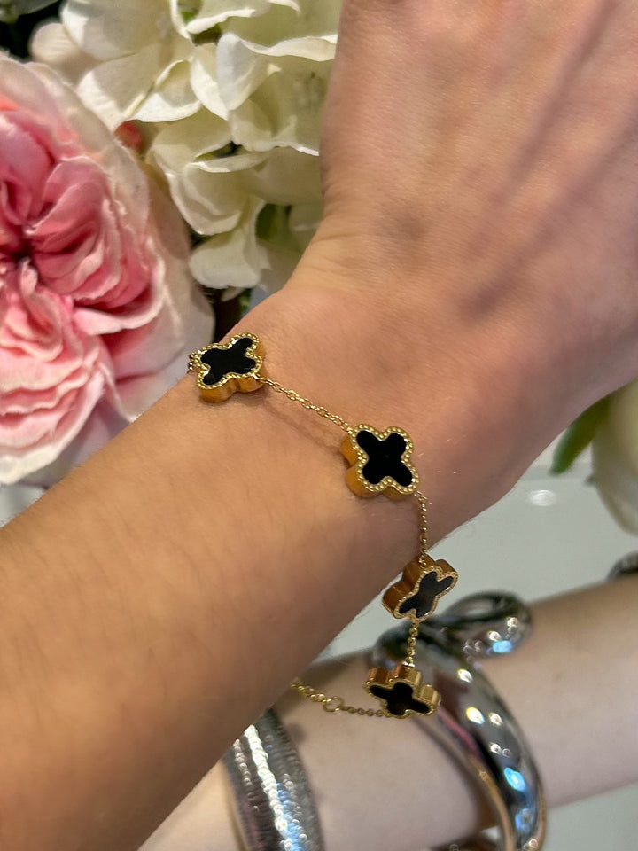 Black 5 Leaf Clover Multi Bracelet
