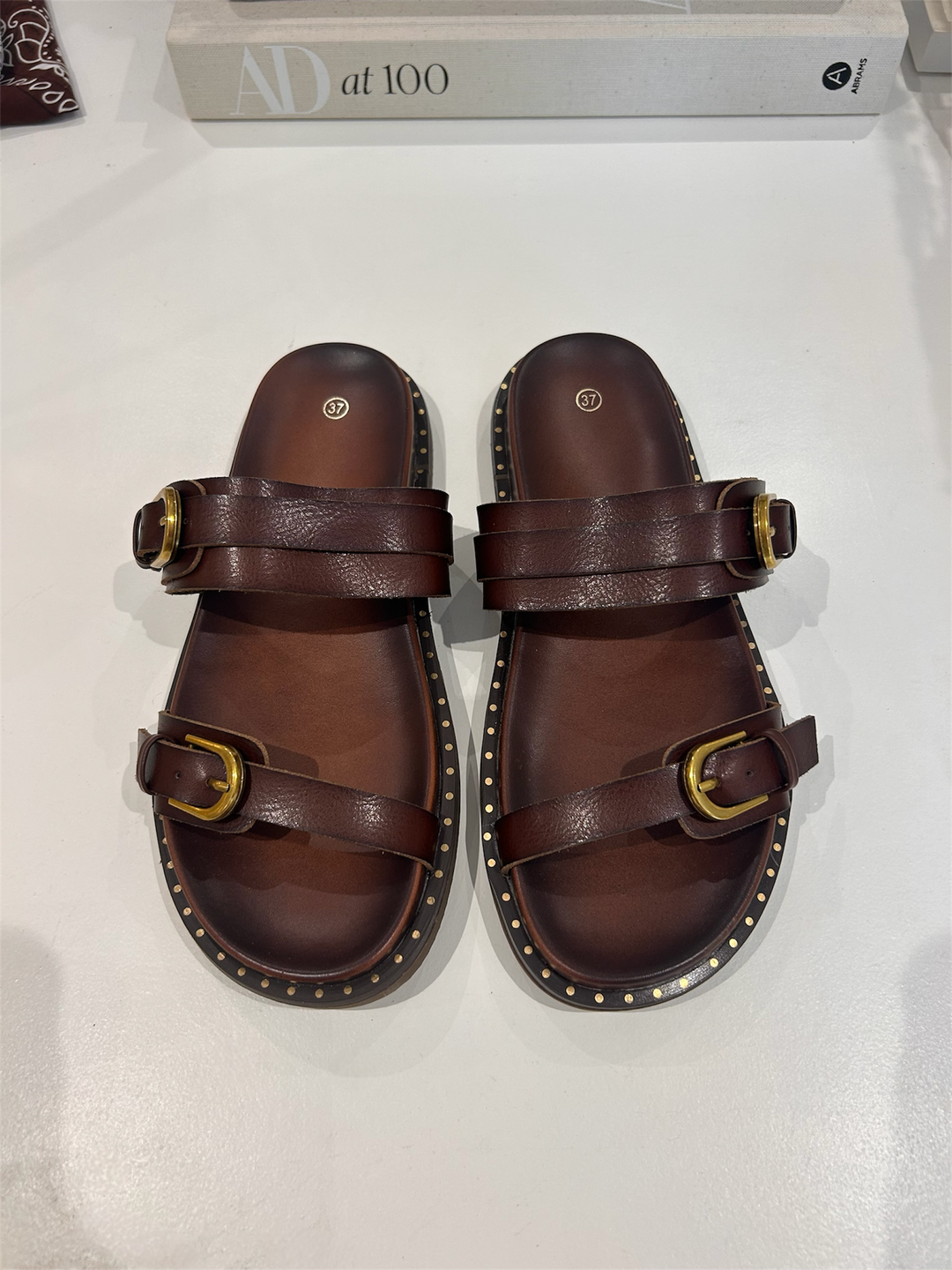 Double Buckle Sandal Gold Dot Print