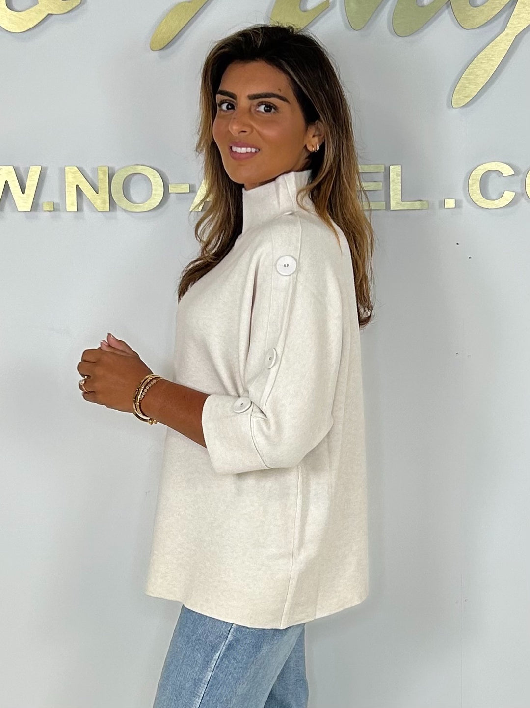 Soft Knit High Neck Button Sleeve Jumper (6 Colours)