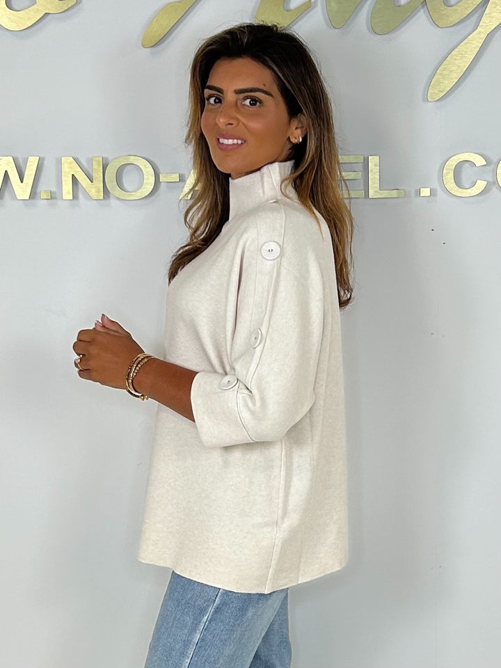 Soft Knit High Neck Button Sleeve Jumper (6 Colours)