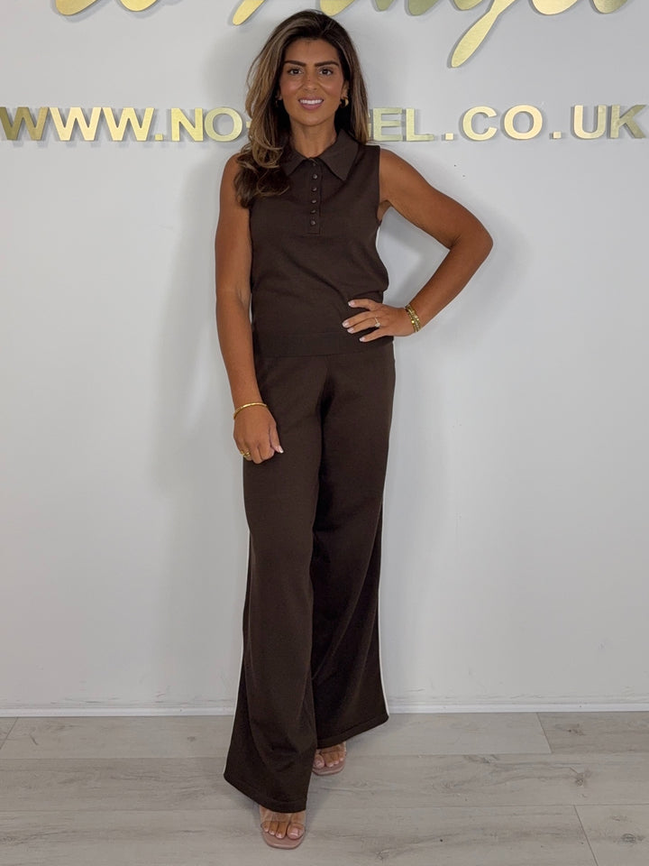 Collared Sleeveless White Side stripe Trouser Co-ord (2 Colours)