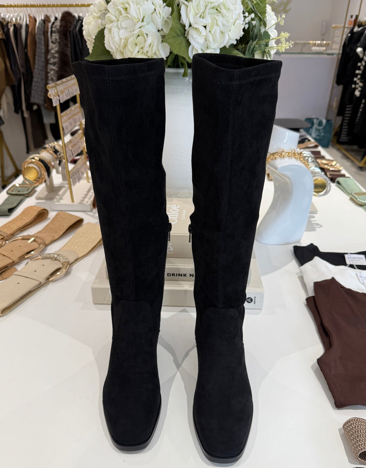 Faux Suede Knee Length Block Heel Boot  (2 Colours)