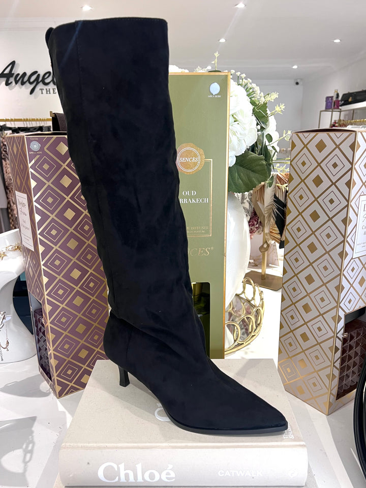 Suedette Slouch Kitten Heel Boots (2 Colours)