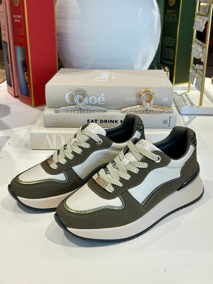 Khaki Faux Leather 2 Tone Zebra Back Trainers