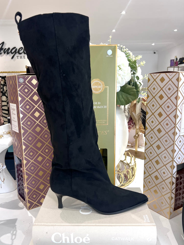 Suedette Slouch Kitten Heel Boots (2 Colours)