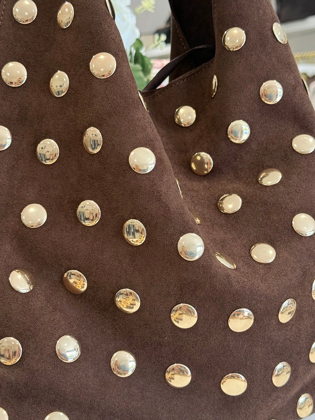 Studded Suede Shoulder Bag