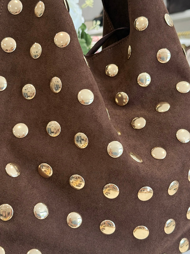 Studded Suede Shoulder Bag