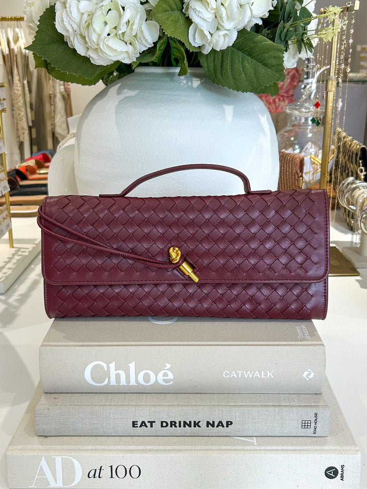 Woven Rectangle Envelope Gold Rod Fasten Clutch Bag (10 Colours)