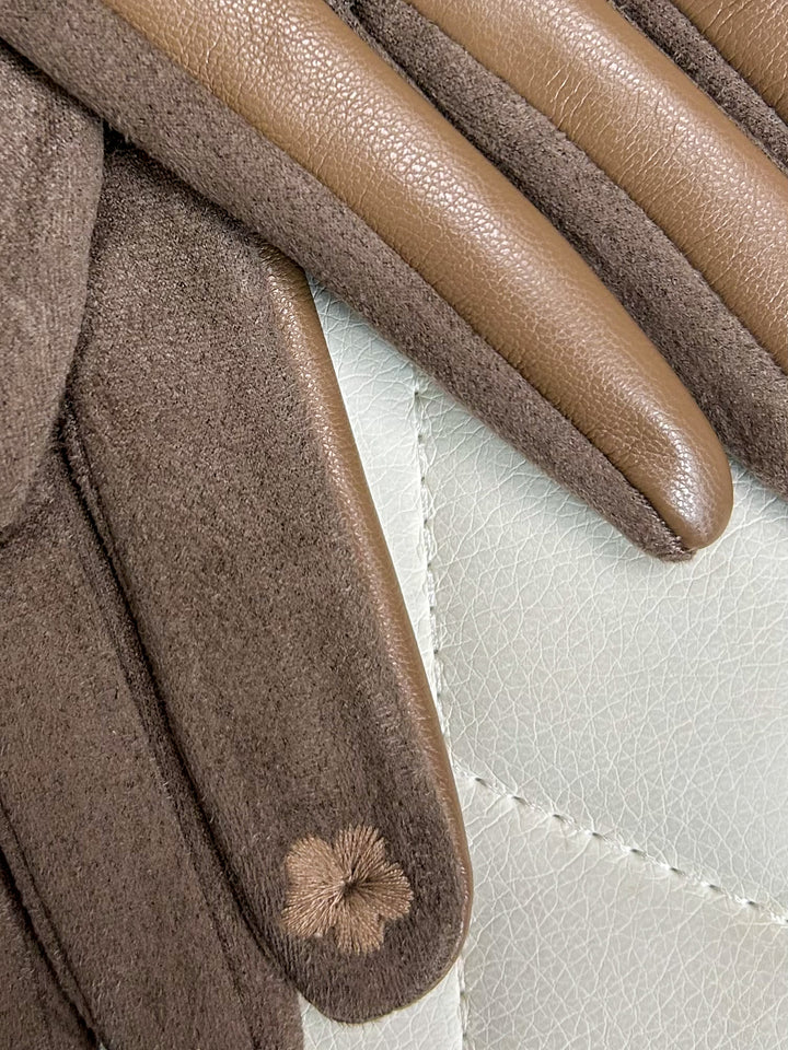 Diamante Trim Faux Leather Gloves  (2 Colours)
