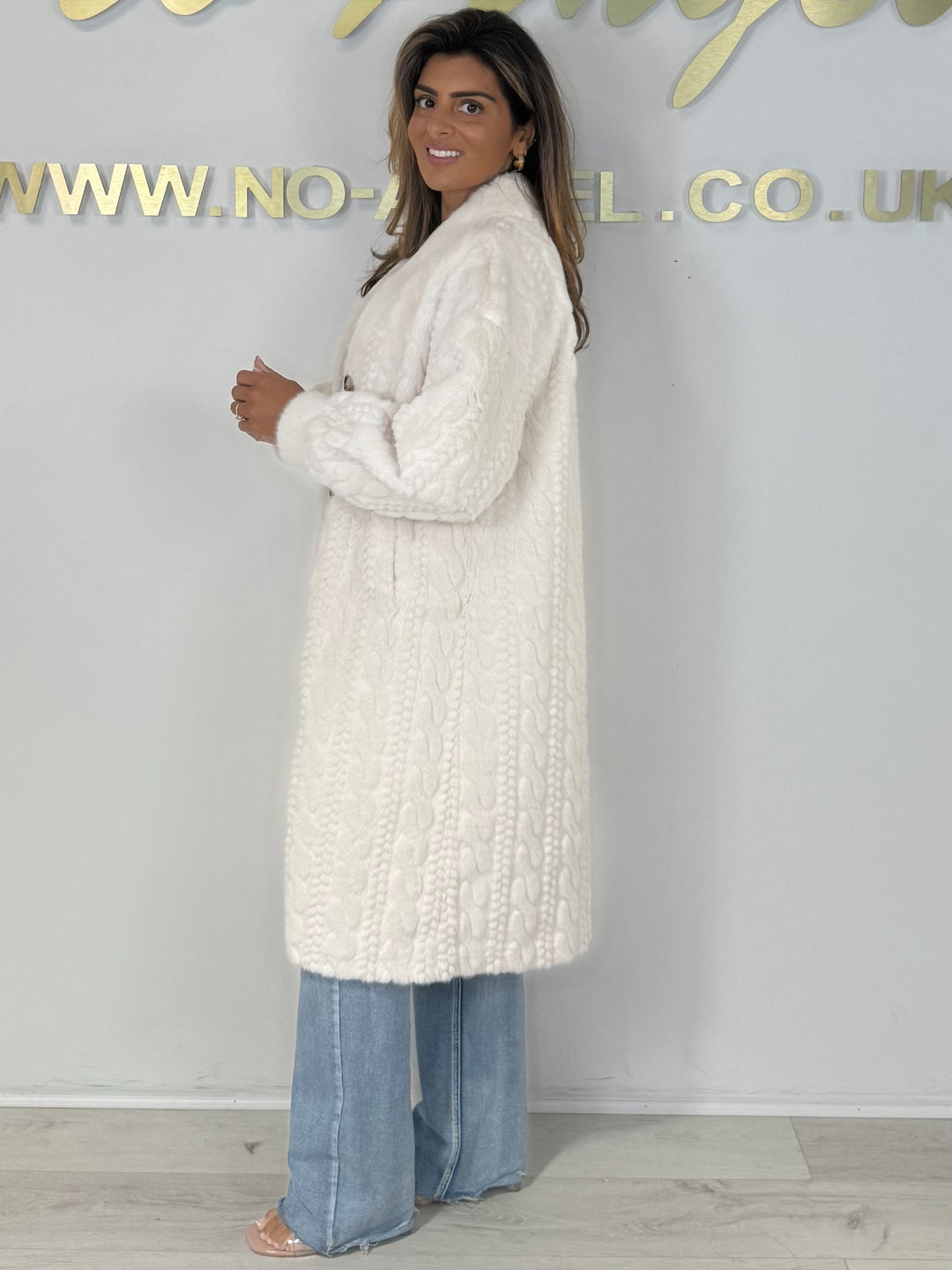 Faux Fur Cable Design Button Up Longline Jacket (4 Colours)