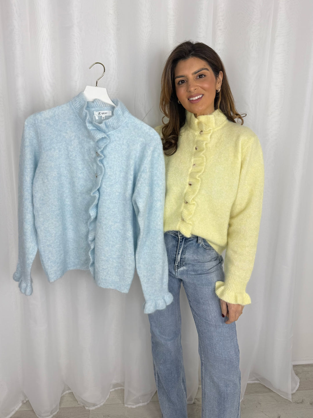 High Neck Frill Knitted Cardigan (2 Colours)