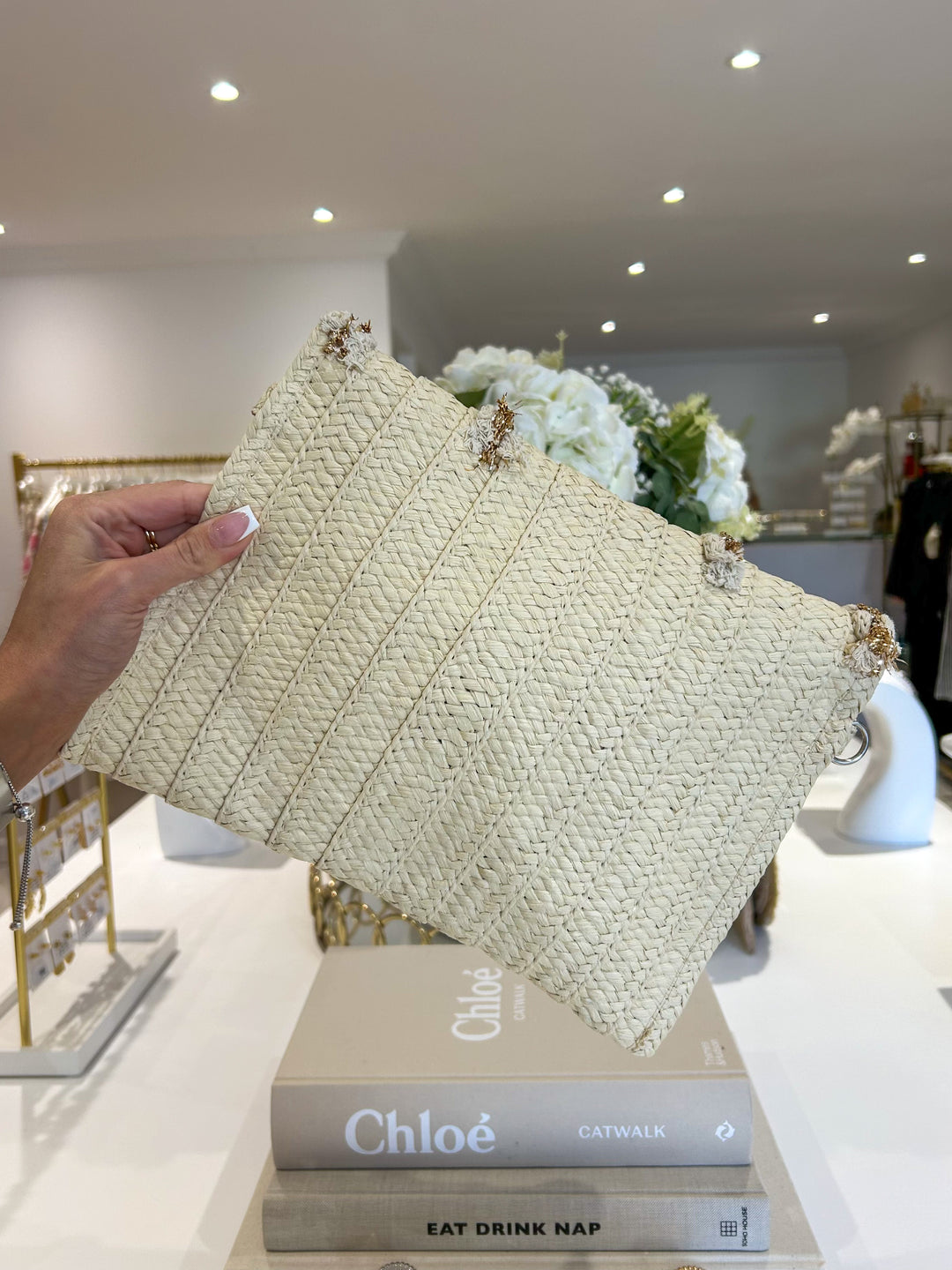Plait Rope Detail Woven Gold Fleck Clutch (2 Colours)
