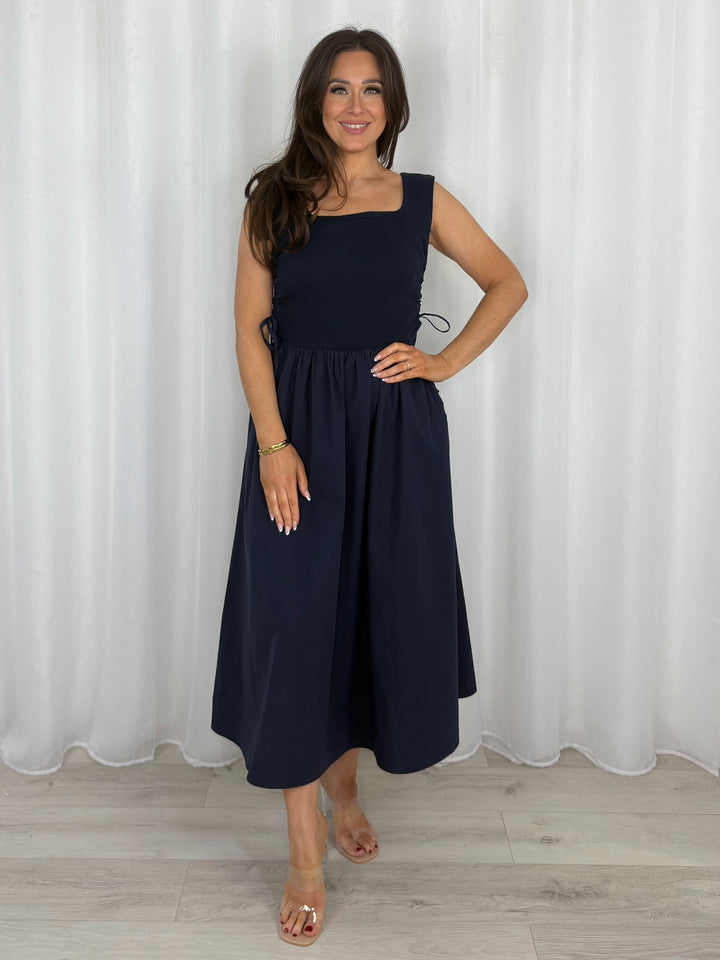 Square Neck Thick Strap Tie Back Vest Top Maxi Dress (2 Colours)