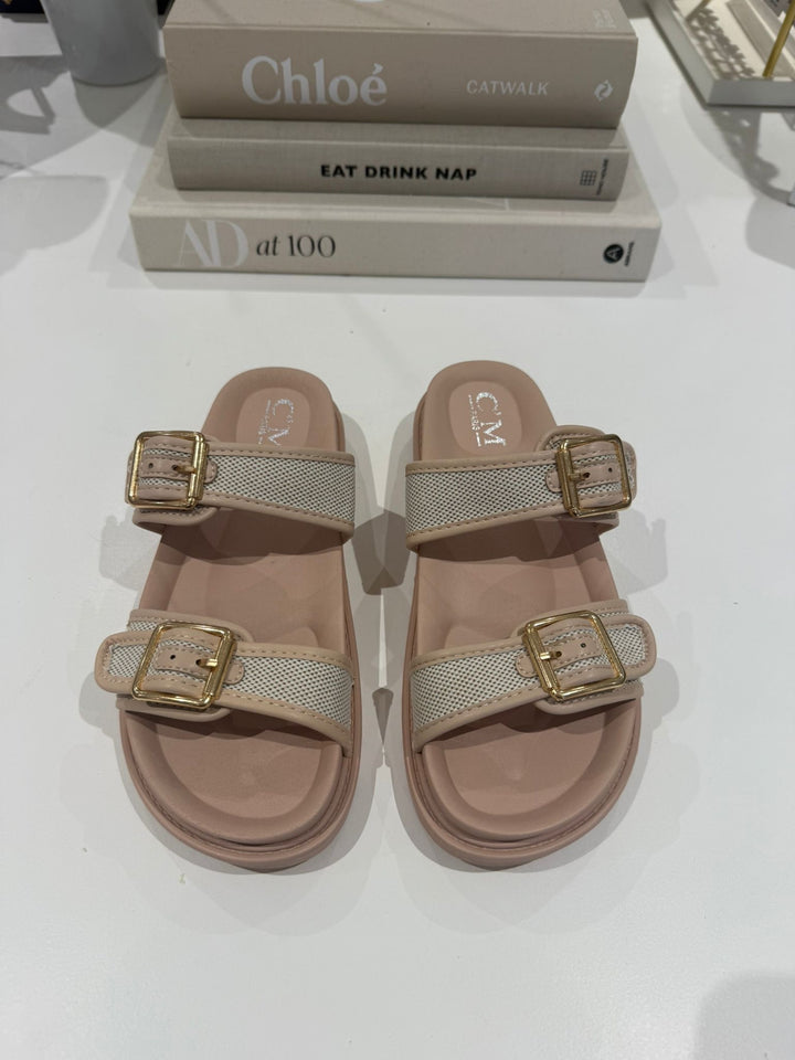 Double Buckle Contrast Woven Sandals (2 Colours)