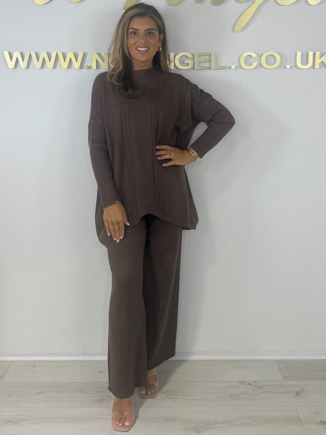 Soft Knit Diamond Design Jumper & Wide Leg Trouser Co-ord (6 Colours)