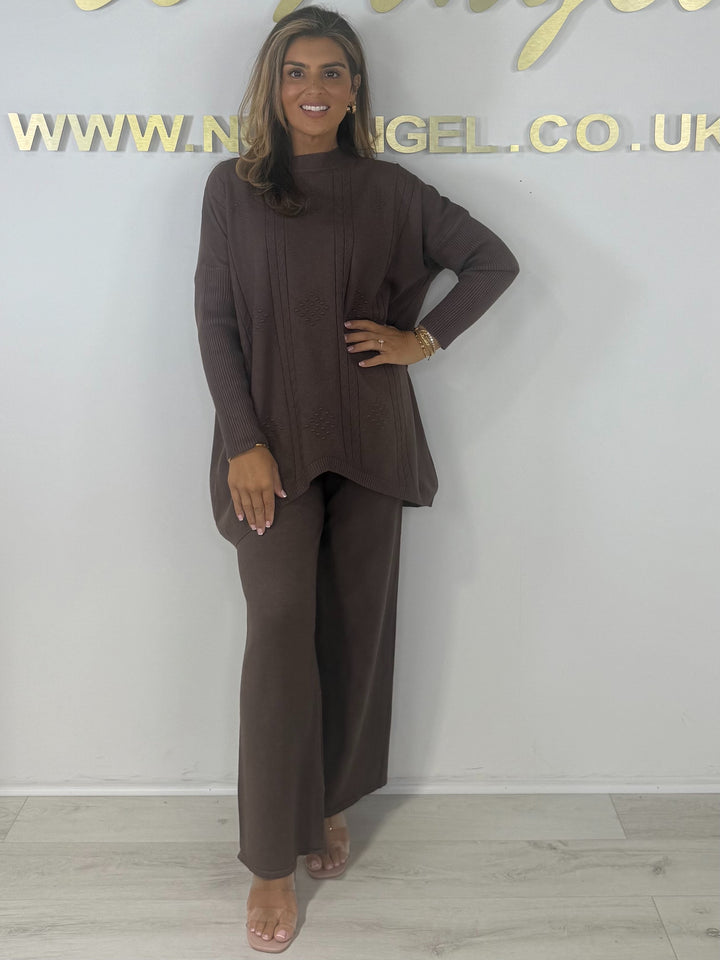 Soft Knit Diamond Design Jumper & Wide Leg Trouser Co-ord (6 Colours)