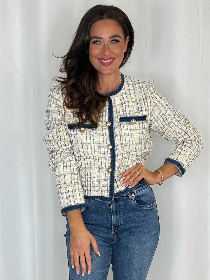 Cream And Navy Tweed Jacket