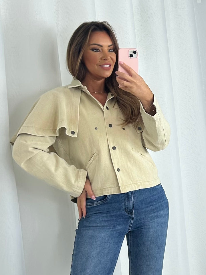 Beige Denim Cape Shoulder Jacket