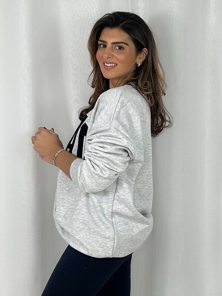 Grey Ciao Motif Round Neck Sweatshirt