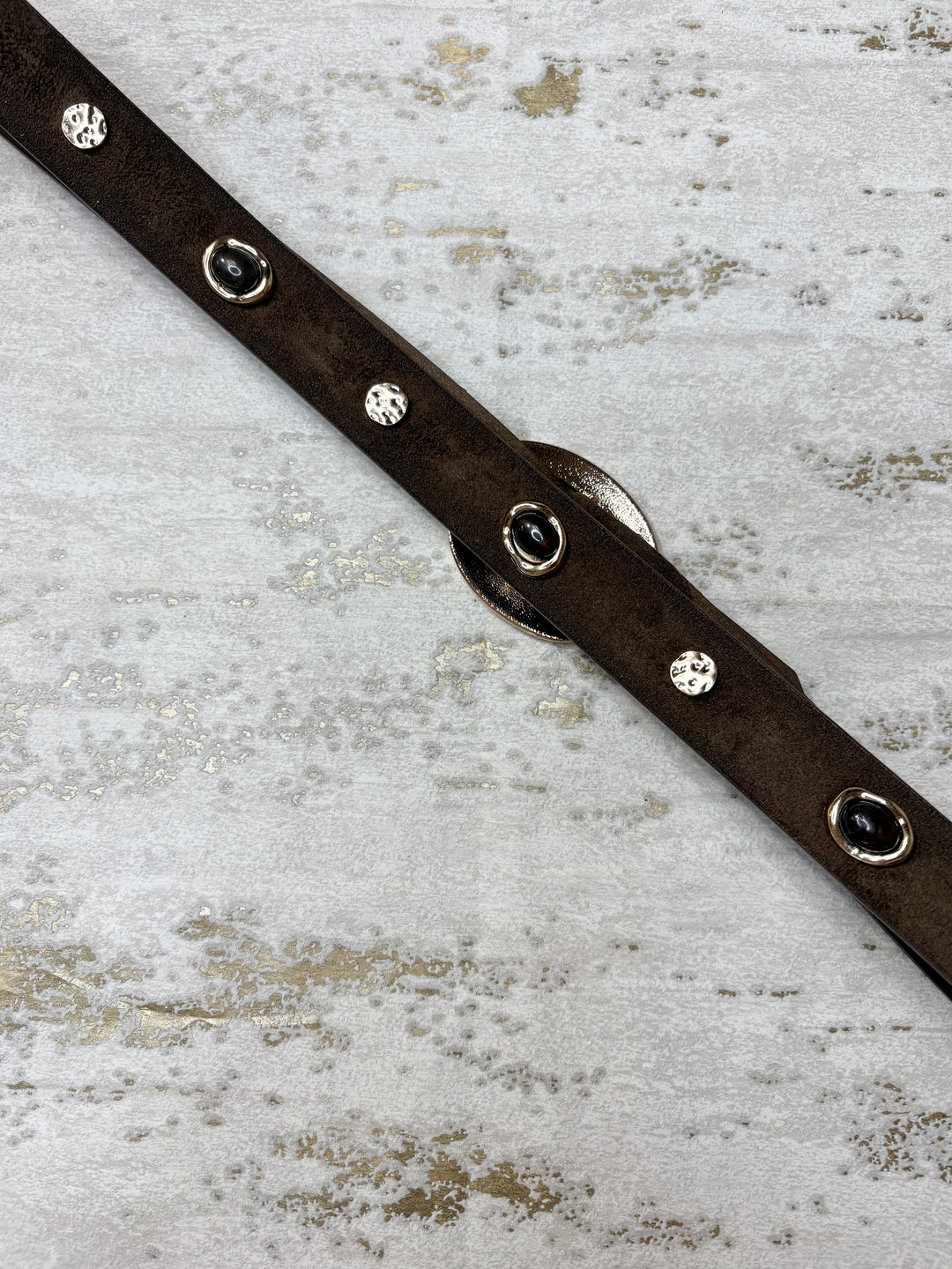 Gold Stone And Stud Suedette Thin Belt (3 Colours)