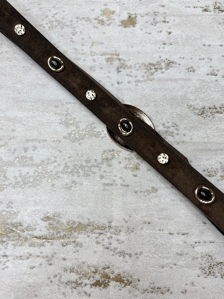 Gold Stone And Stud Suedette Thin Belt (3 Colours)