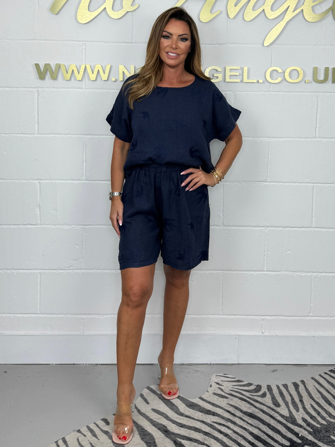 Linen Embroidered Bird Top & Shorts Co-Ord (4 Colours)