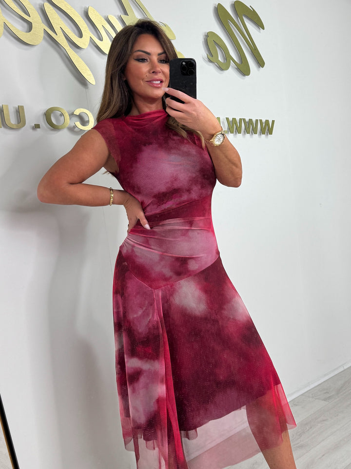 Tie Dye Mesh High Neck Midi Dress (2 Colours)