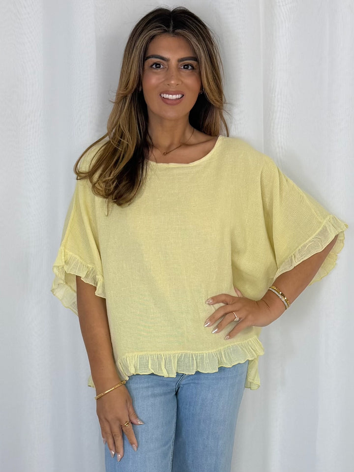 Frill Trim Batwing Top (10 Colours)