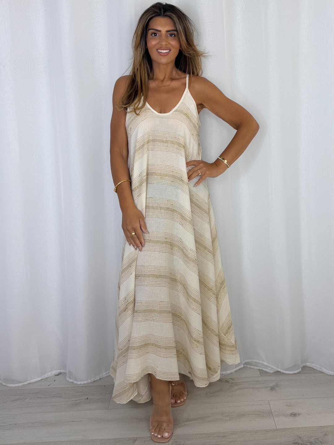 V-Neck Strap Gold Fleck Maxi Dress (4 Colours)