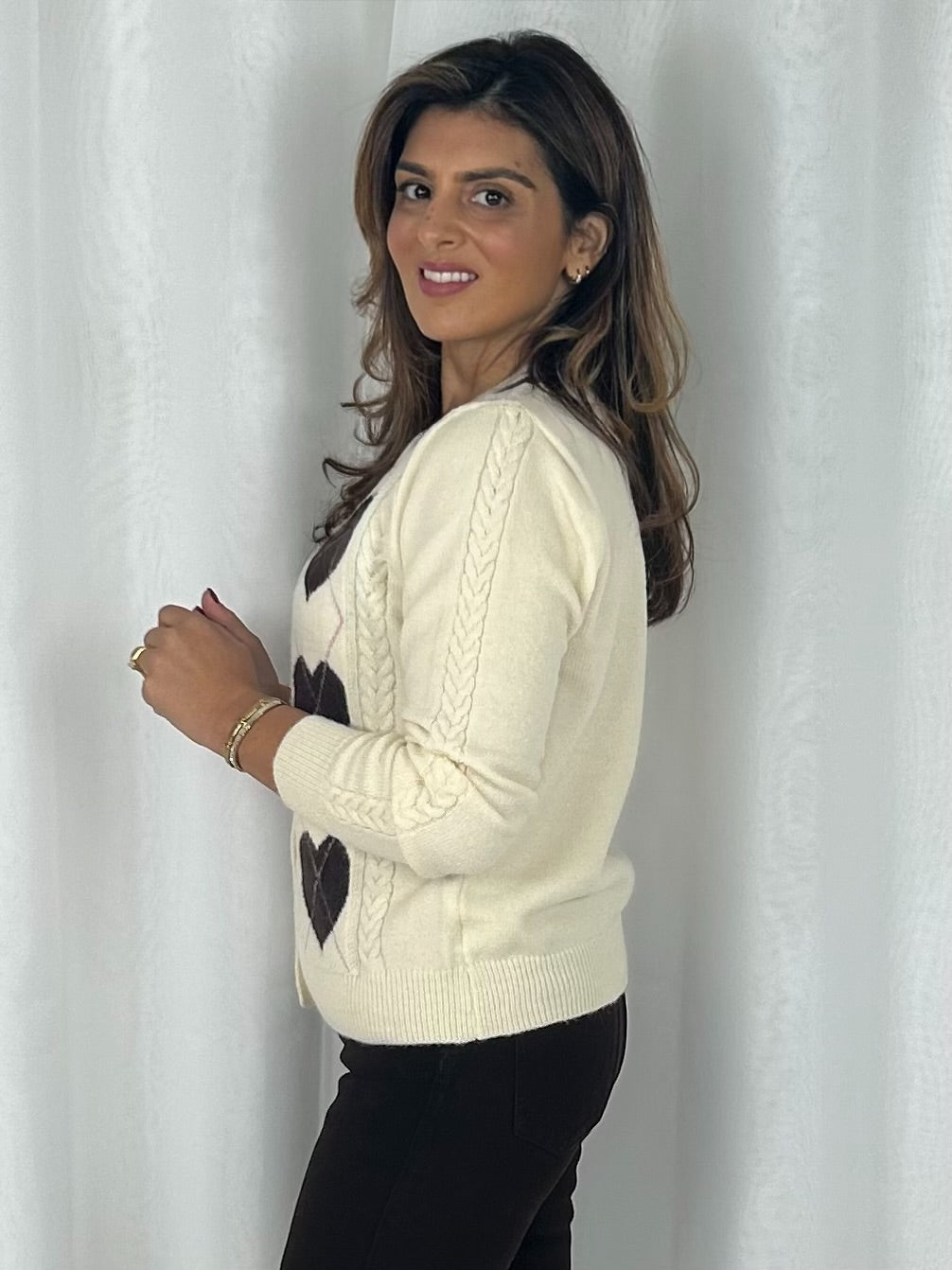 Cable Knit Heart & Diamond Design Soft Knit Cardigan (2 Colours)