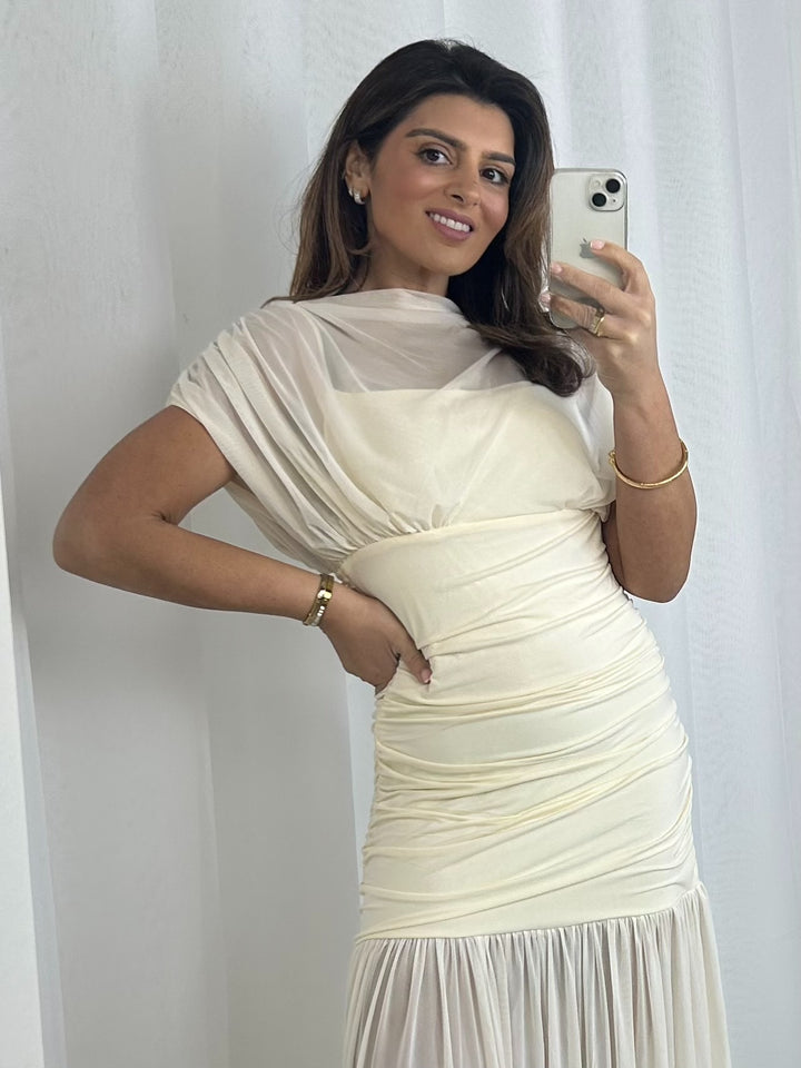 Ruched Waist Sheer Skirt Chiffon Maxi Dress (2 Colours)