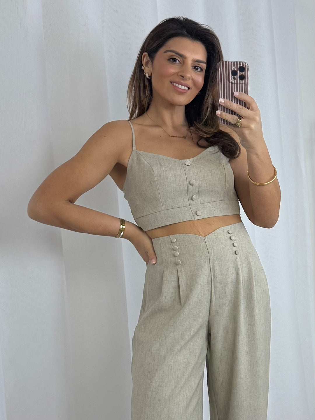 Stone Covered Button Detail Bralette & Trouser Co-Ord