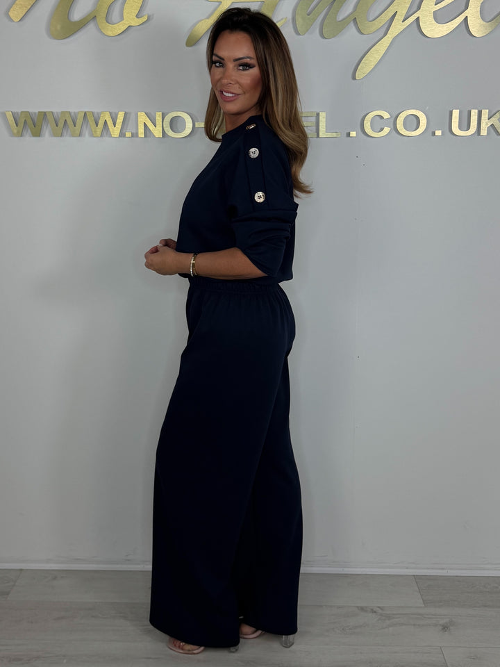 Round Neck Over Size Gold Button Straight Leg Trouser Co-ord (4 Colours)