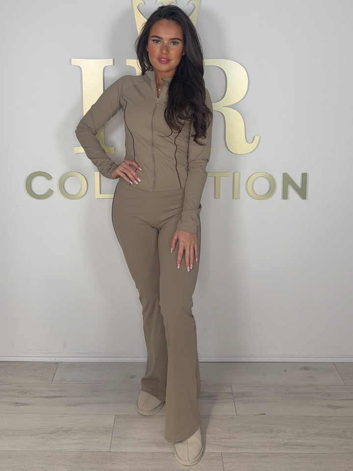Zip Up Piping Flared Zip Up Gym Co-ord (2 Colours)