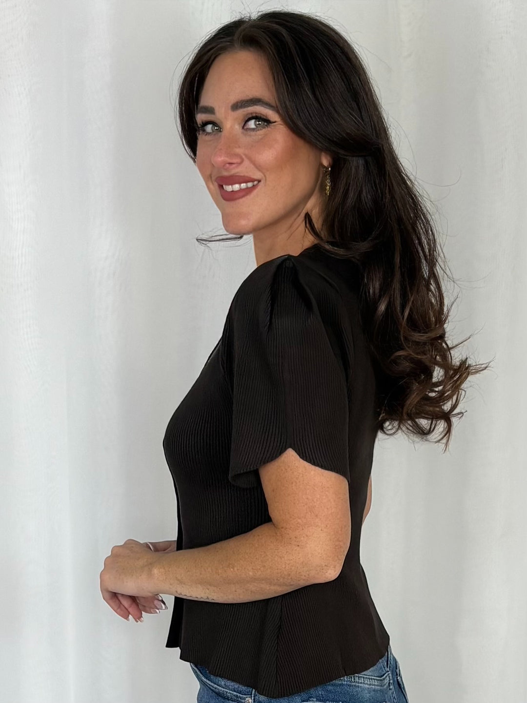 Short Sleeve Button Up Ribbed Top (4 Colours)