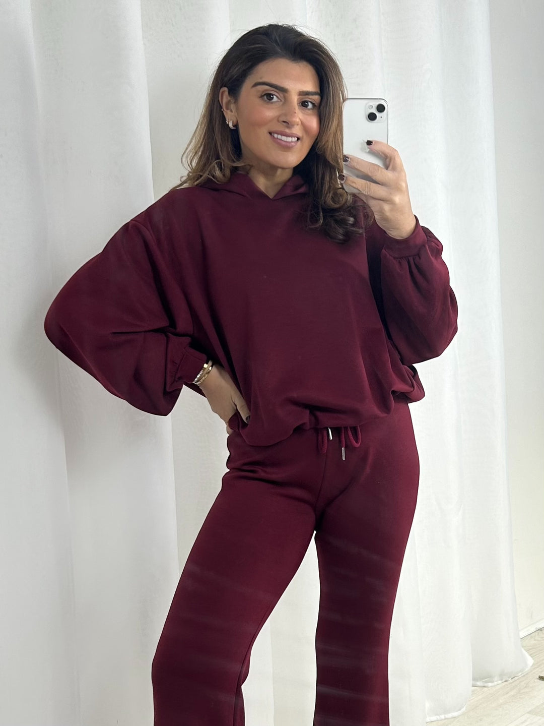 Balloon Sleeve Hooded Jumper & Flared Trouser Co-Ord (7 Colours)
