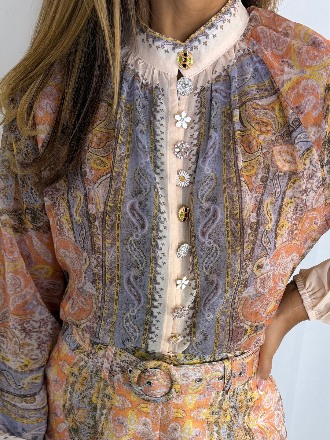 Paisley Print Floral Button Belted Short Co-Ord