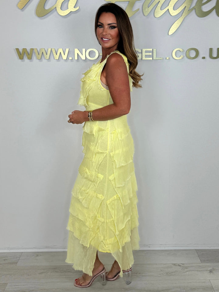 Silk Ruffle Layered Short Sleeve Maxi Dress (5 Colours)