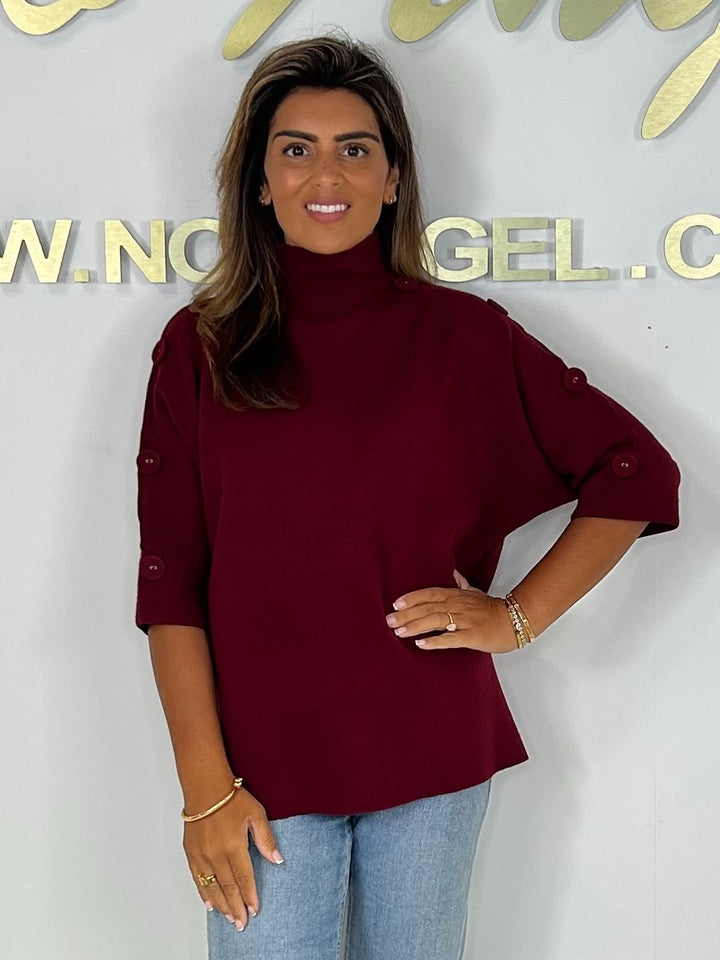 Soft Knit High Neck Button Sleeve Jumper (6 Colours)