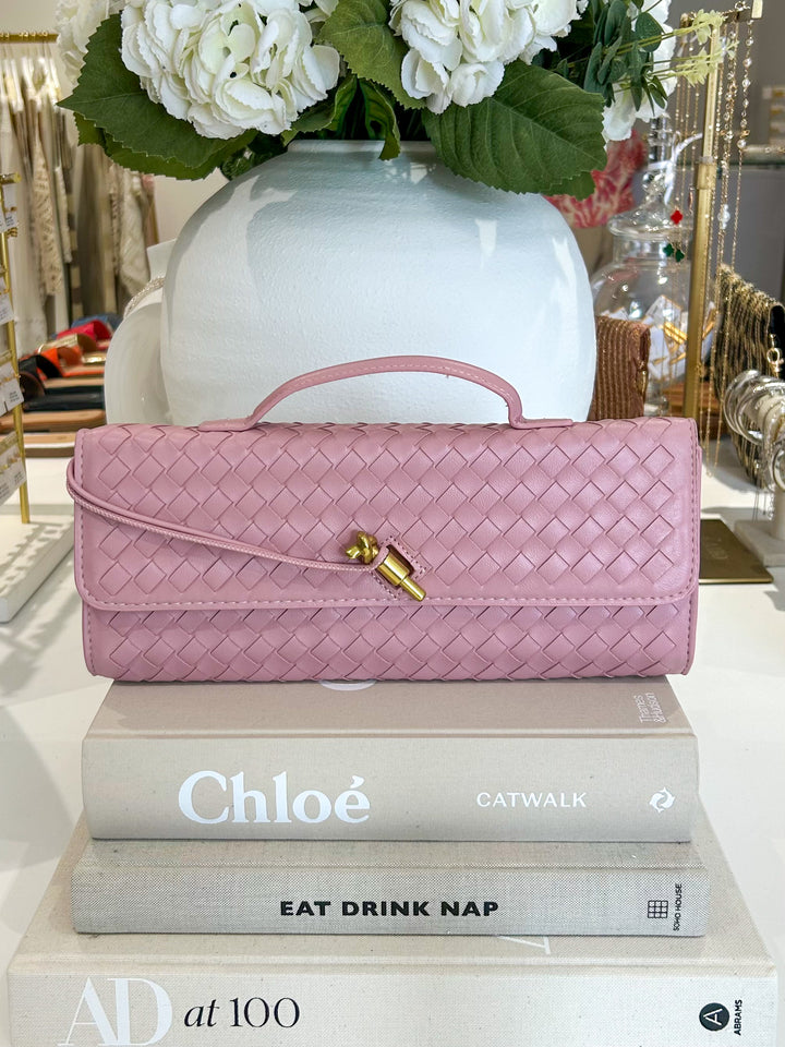 Woven Rectangle Envelope Gold Rod Fasten Clutch Bag (10 Colours)