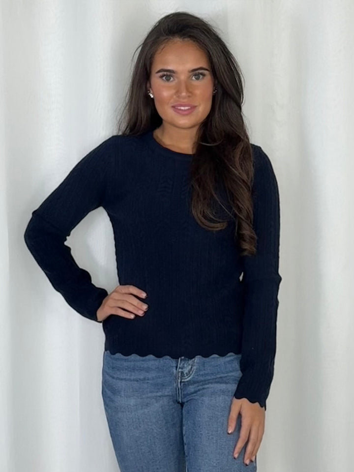 Fine Cable Knit Scallop Hem Jumper (7 Colours)