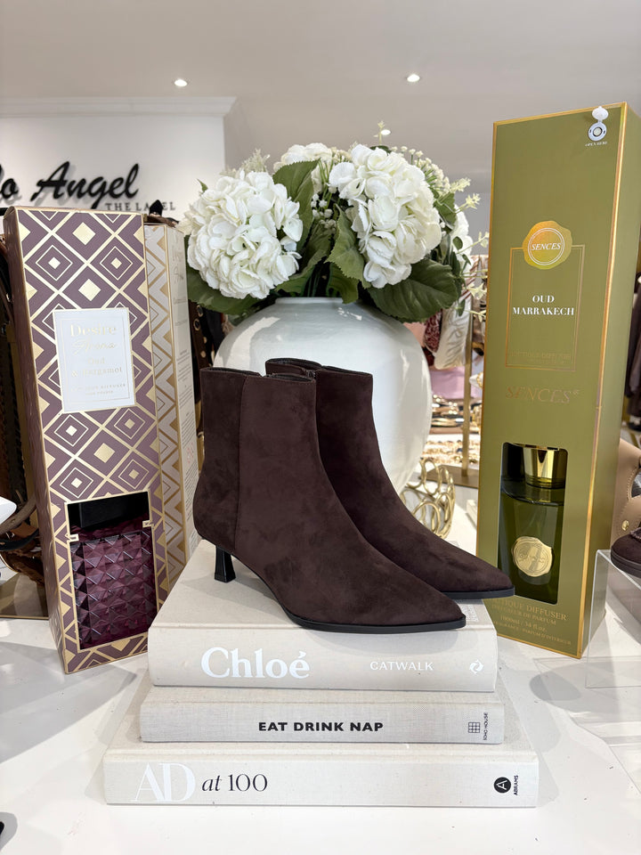 Brown & Black Suedette Ankle Kitten Heel Boot (2 Colours)
