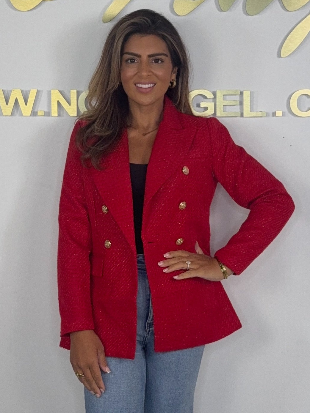 Shimmer Double Breasted Gold Button Collared Blazer (5 Colours)