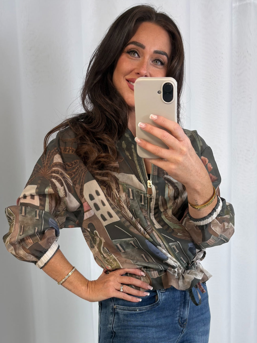 Lightweight Printed Gold Zip Bomber Jacket