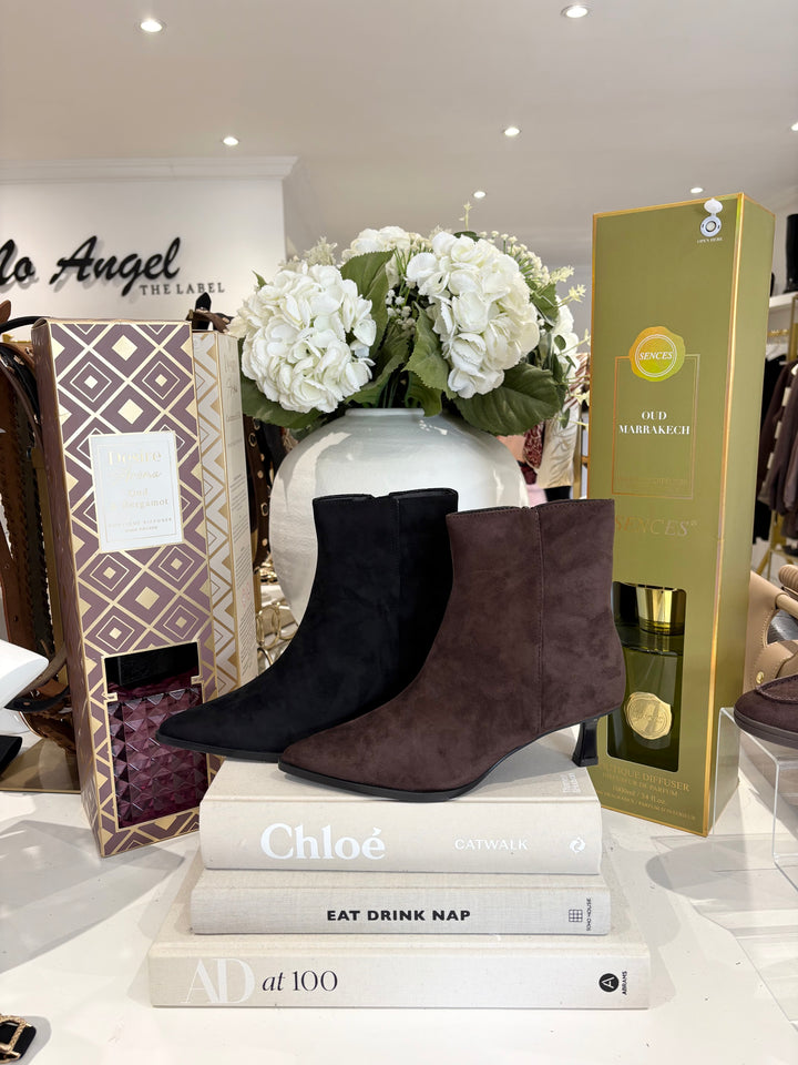 Brown & Black Suedette Ankle Kitten Heel Boot (2 Colours)