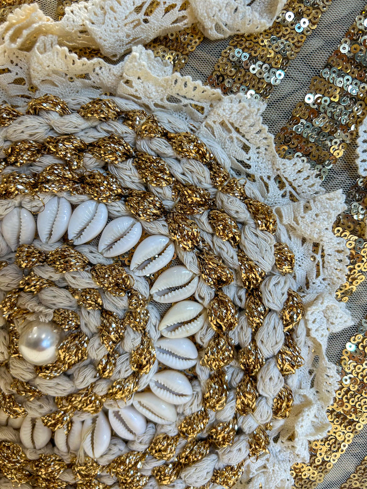 Shell Detail Shimmer Lace Woven Beach Bag (2 Colours)