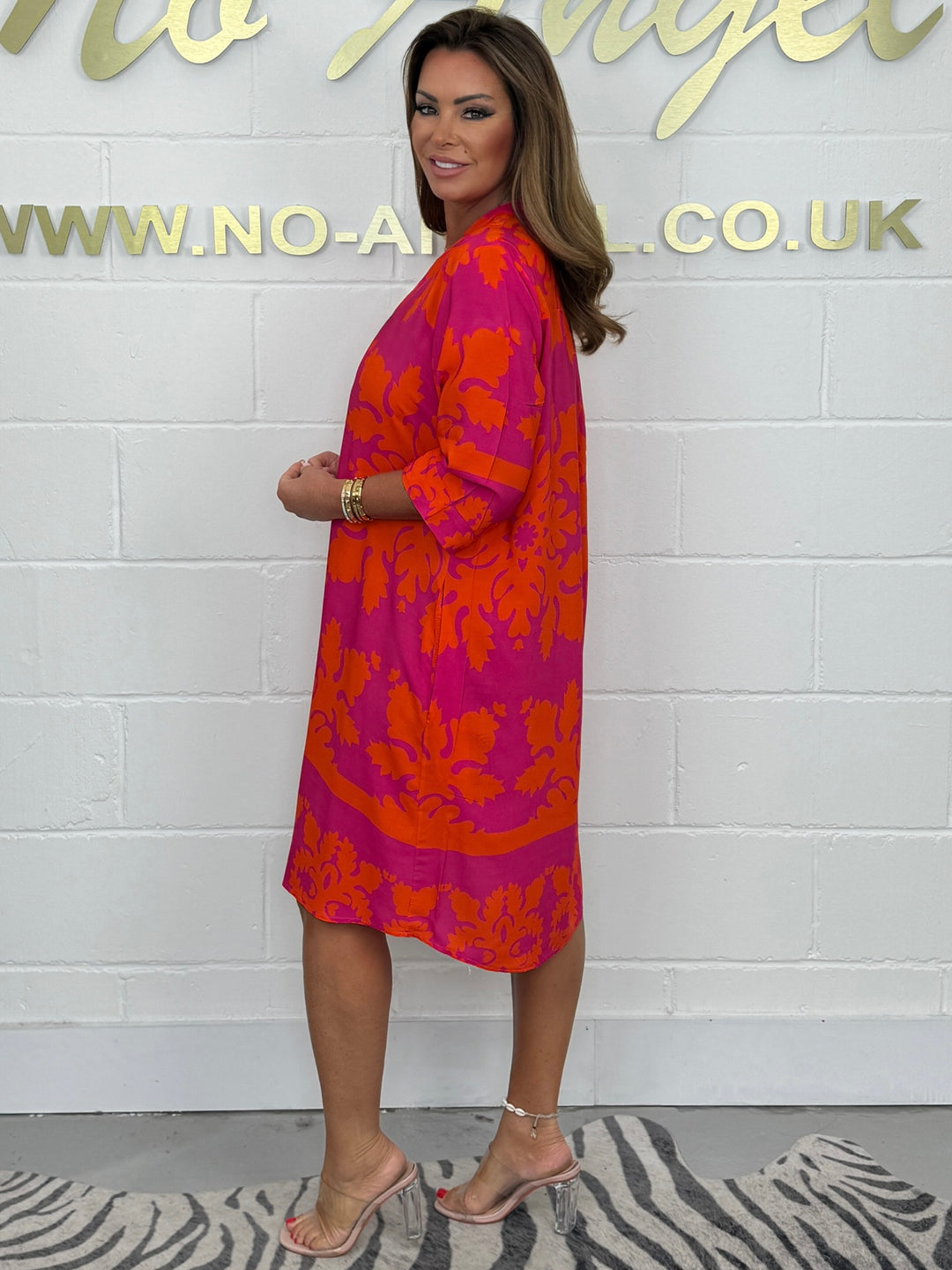 V neck patterned tunic long sleeve dress ( 2 colours ) No Angel Clothing